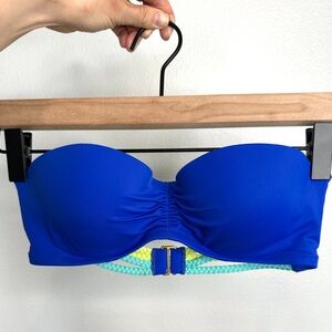 Victoria's Secret Strapless Bandeau Bikini Top Blue Underwire Padded 32C